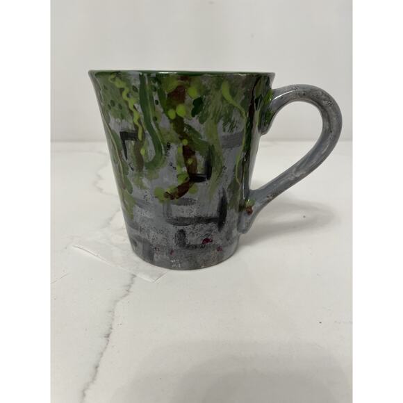 Studio Art Hand thrown Mug Green/Gray Painted, Glazed 16 oz. - Picture 1 of 5